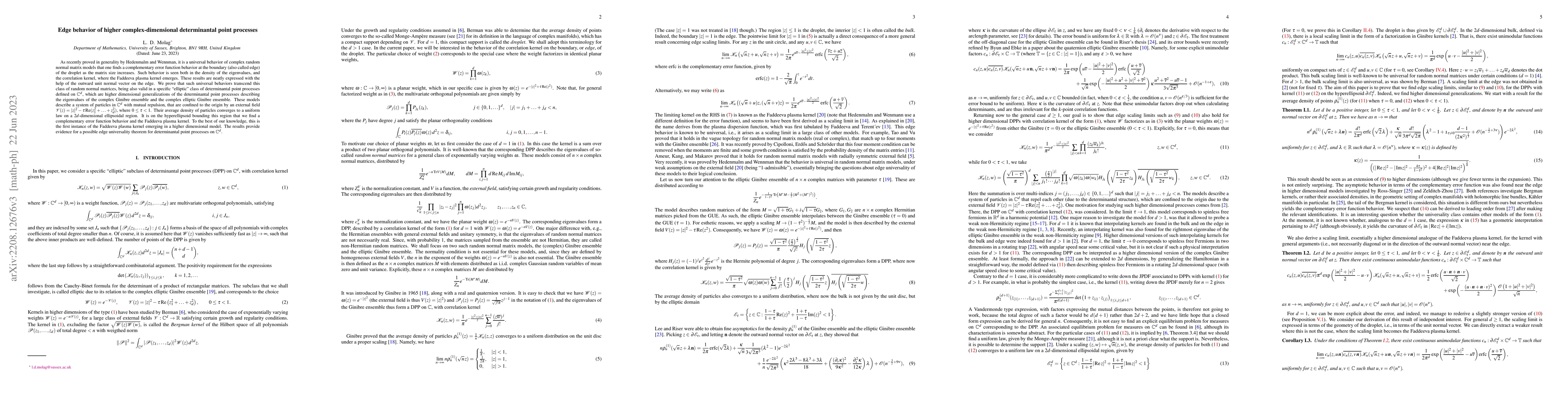 Thumbnail for Edge Behavior of Higher Complex-Dimensional Determinantal Point
  Processes