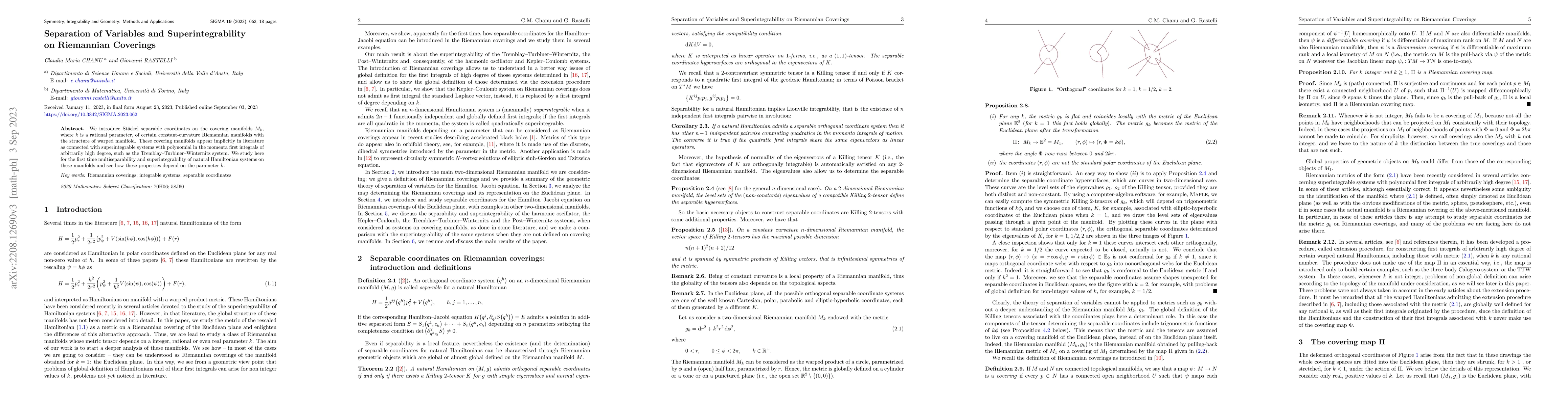 Thumbnail for Separation of Variables and Superintegrability on Riemannian Coverings