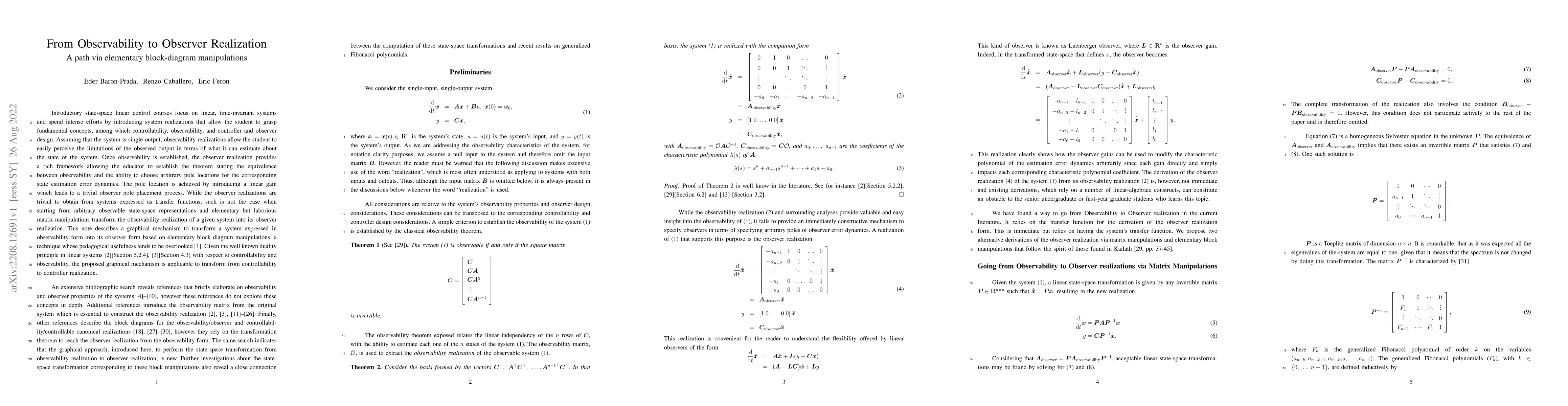Thumbnail for From Observability to Observer Realization: A path via elementary
  block-diagram manipulations