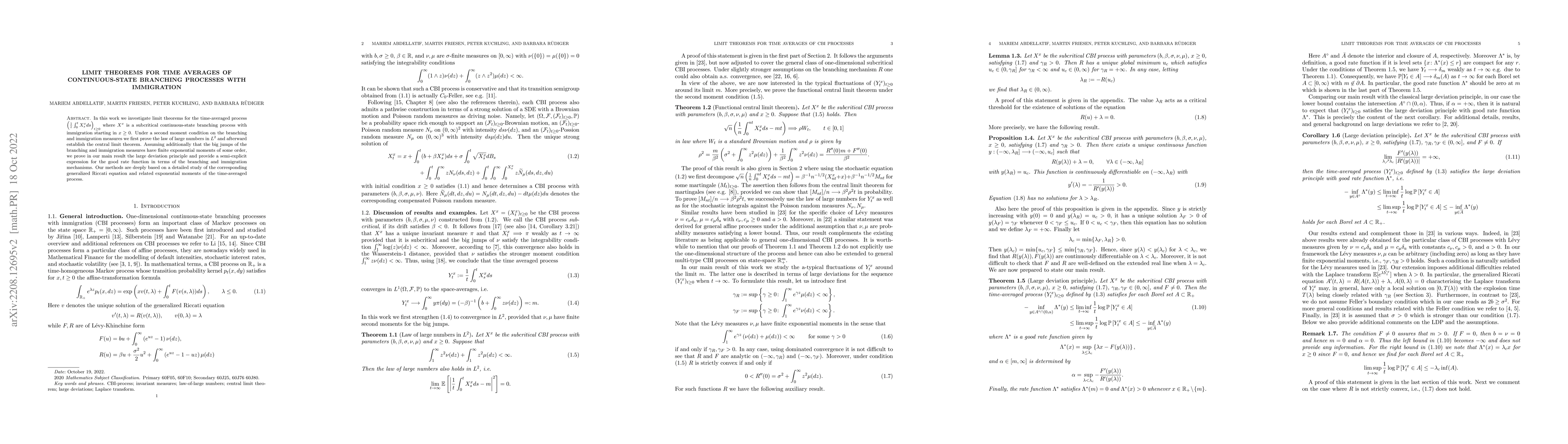 Thumbnail for Limit theorems for time averages of continuous-state branching processes
  with immigration