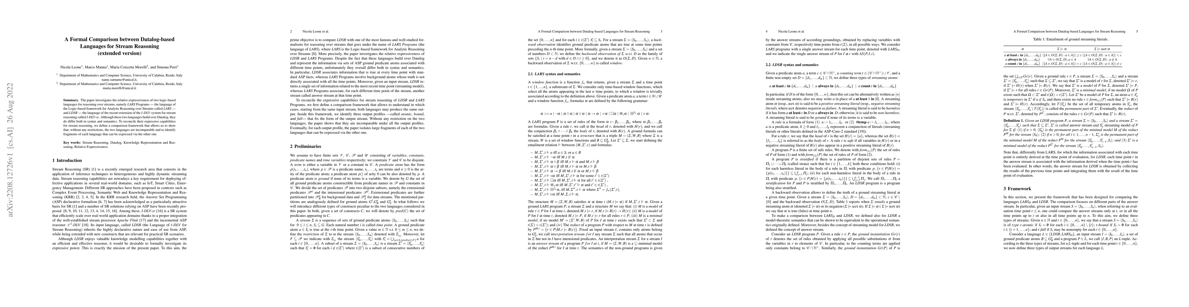 Thumbnail for A Formal Comparison between Datalog-based Languages for Stream Reasoning
  (extended version)