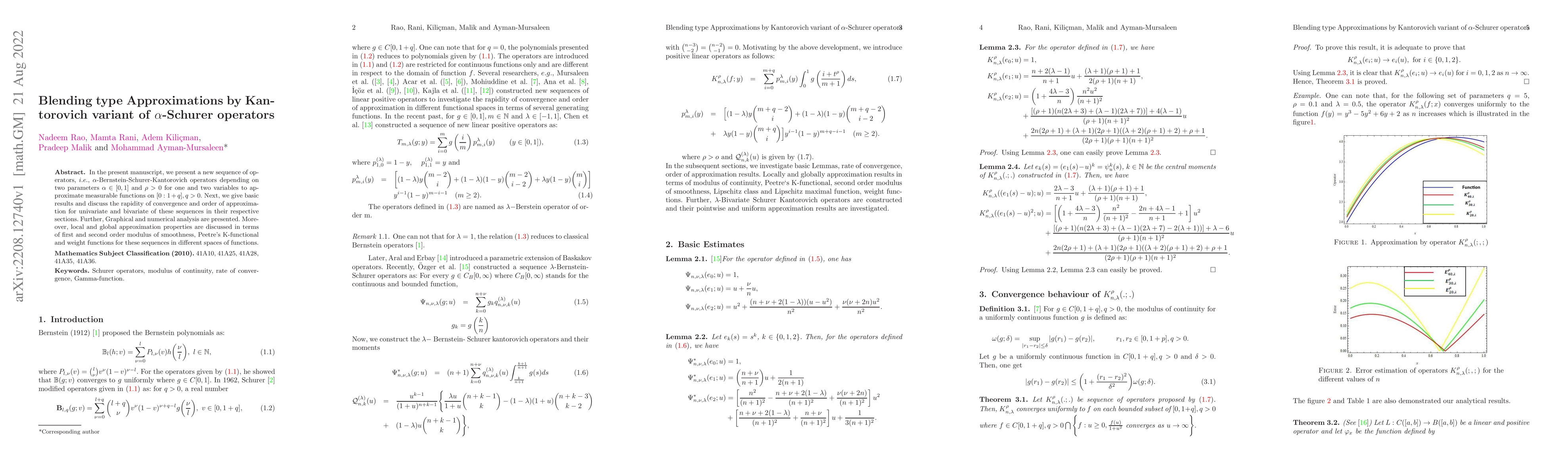 Thumbnail for Blending type Approximations by Kantorovich variant of $\alpha$-Schurer
  operators