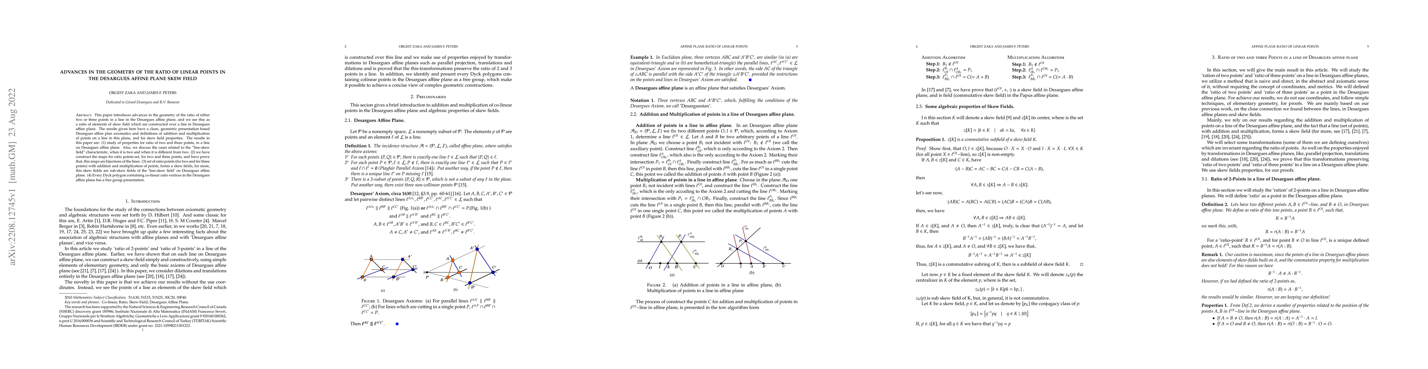Thumbnail for Advances in the Geometry of the Ratio of Linear Points in the Desargues
  Affine Plane Skew Field