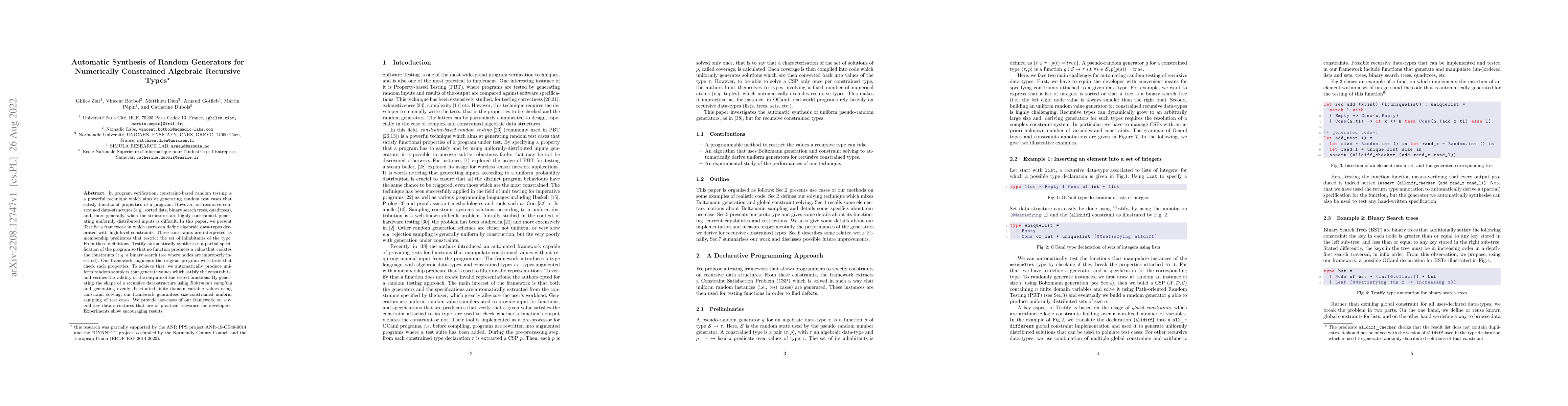 Thumbnail for Automatic Synthesis of Random Generators for Numerically Constrained
  Algebraic Recursive Types