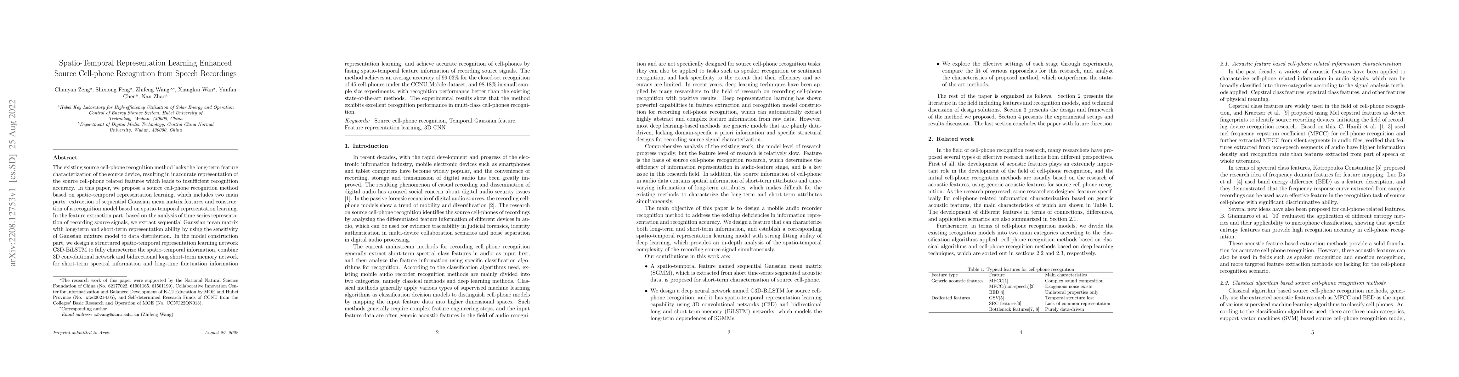 Thumbnail for Spatio-Temporal Representation Learning Enhanced Source Cell-phone
  Recognition from Speech Recordings
