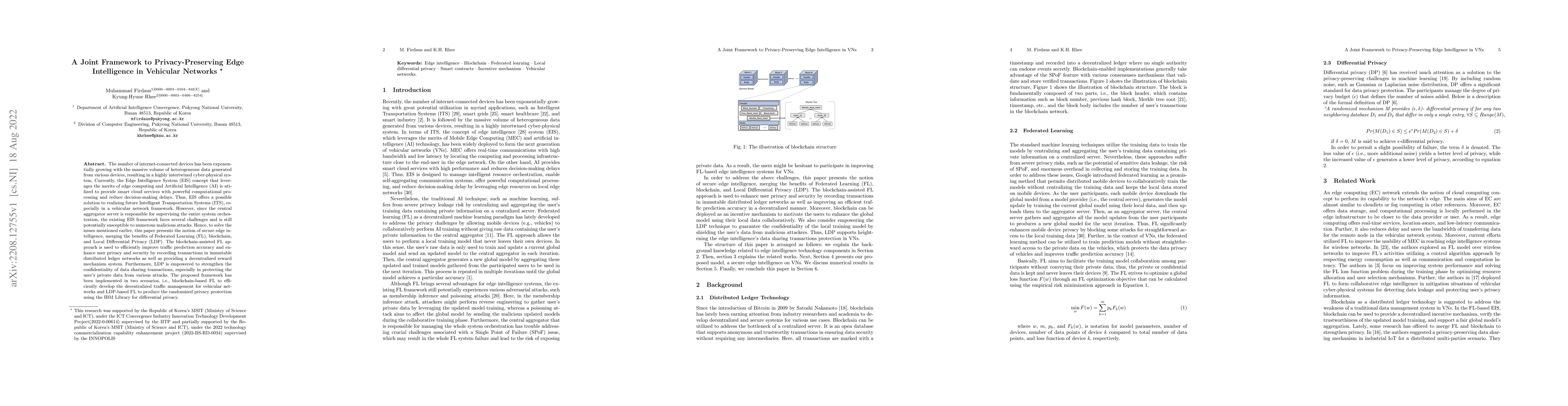 Thumbnail for A Joint Framework to Privacy-Preserving Edge Intelligence in Vehicular
  Networks