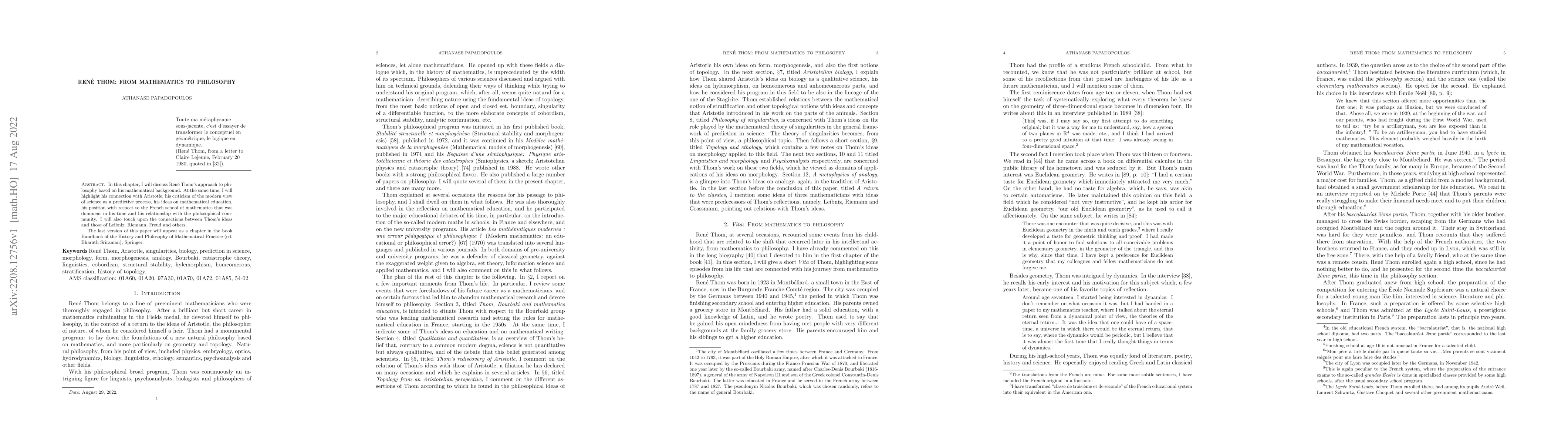Thumbnail for Ren{\'e} Thom: From mathematics to philosophy