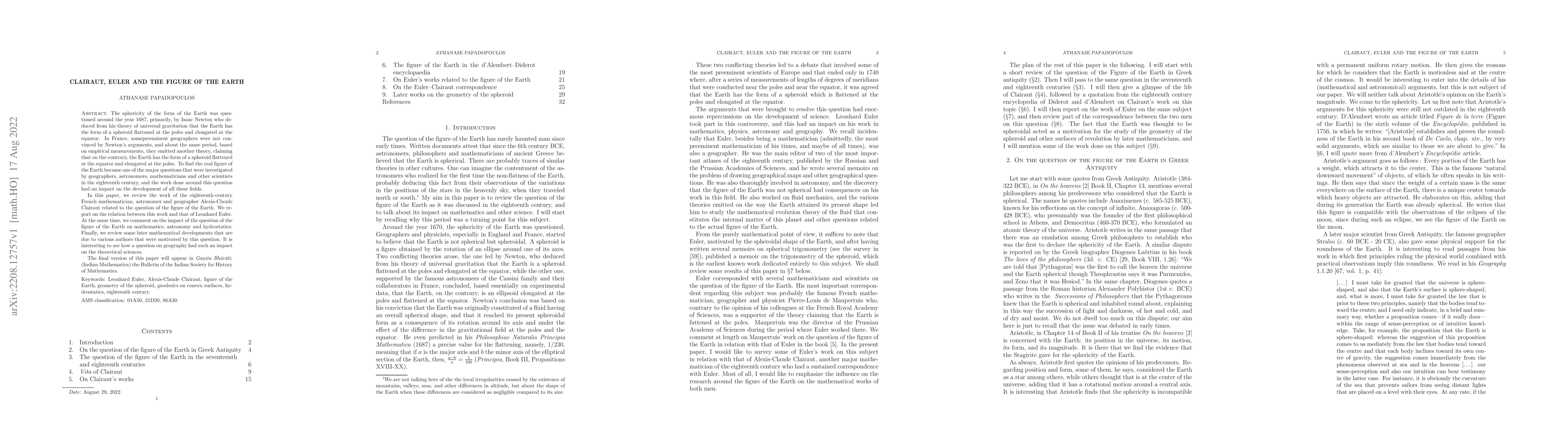 Thumbnail for Clairaut, Euler and the figure of the Earth