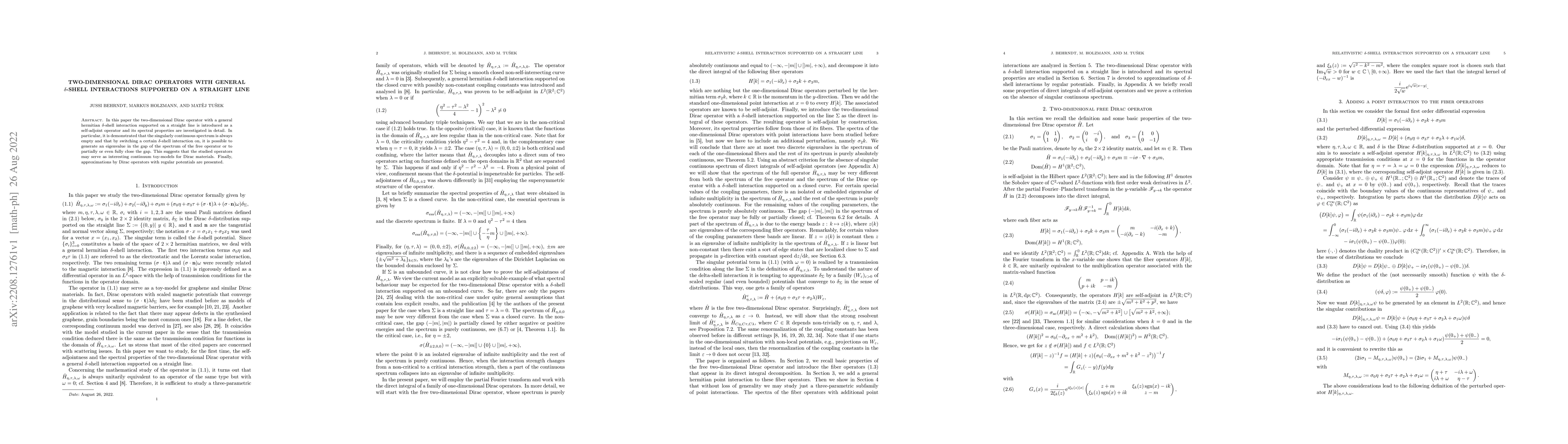 Thumbnail for Two-dimensional Dirac operators with general $\delta$-shell interactions
  supported on a straight line
