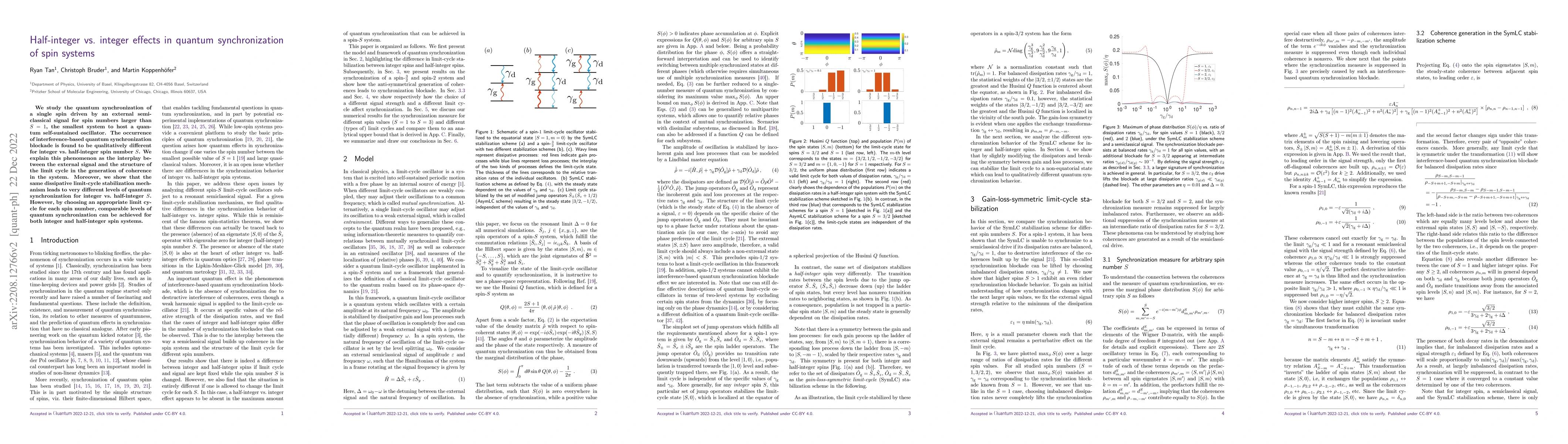 Thumbnail for Half-integer vs. integer effects in quantum synchronization of spin
  systems