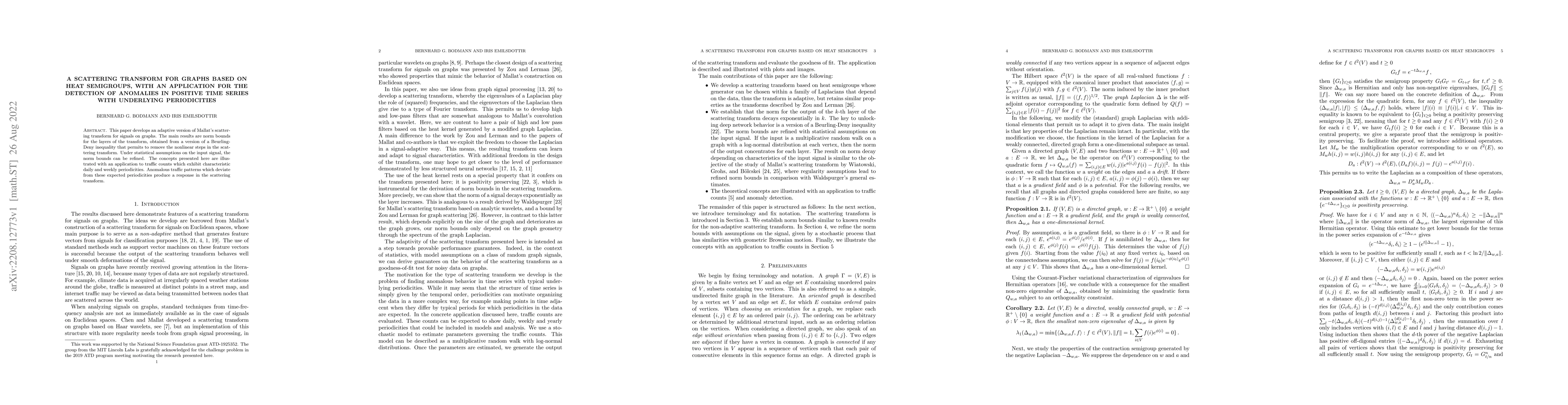 Thumbnail for A scattering transform for graphs based on heat semigroups, with an
  application for the detection of anomalies in positive time series with
  underlying periodicities