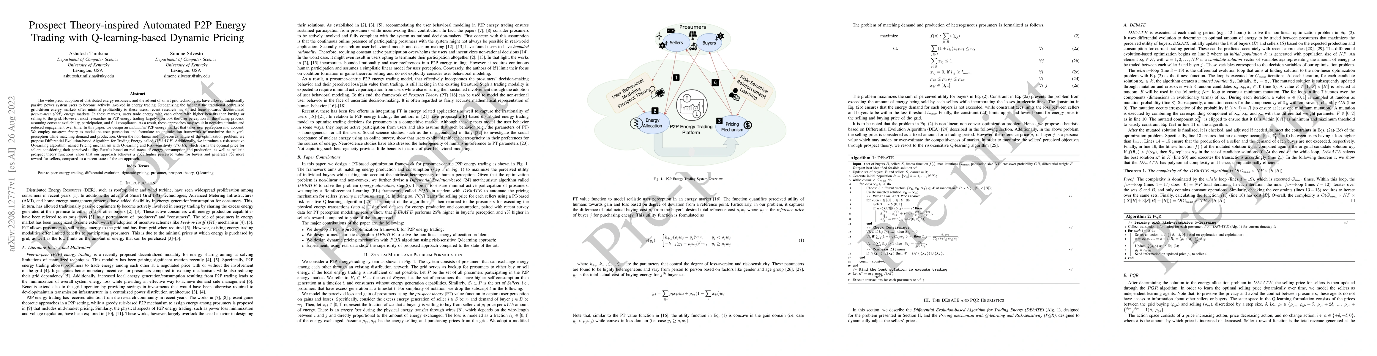 Thumbnail for Prospect Theory-inspired Automated P2P Energy Trading with
  Q-learning-based Dynamic Pricing