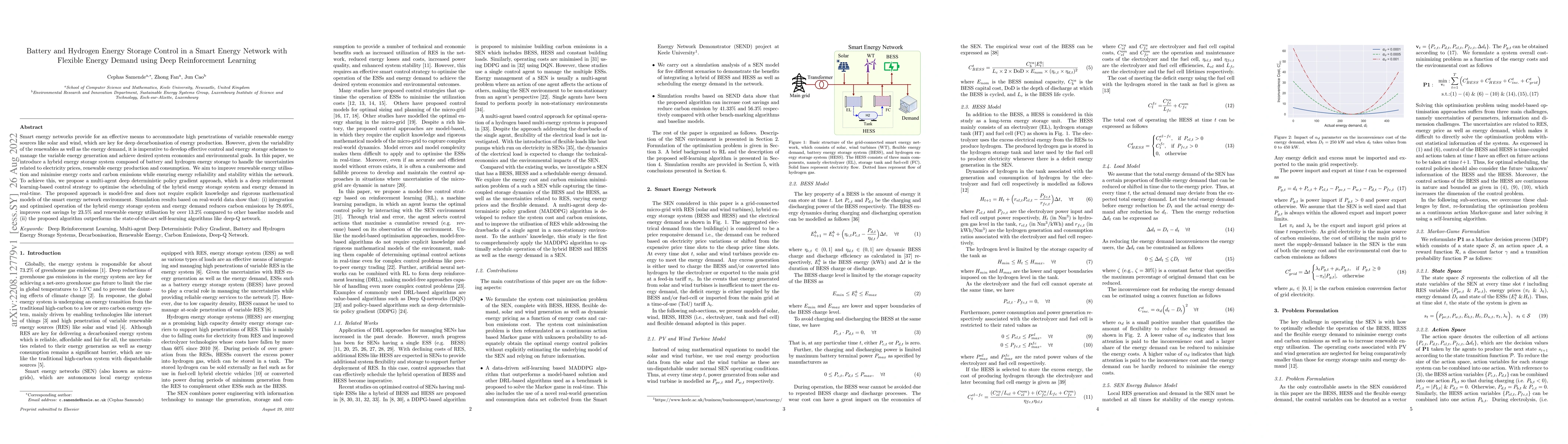 Thumbnail for Battery and Hydrogen Energy Storage Control in a Smart Energy Network
  with Flexible Energy Demand using Deep Reinforcement Learning