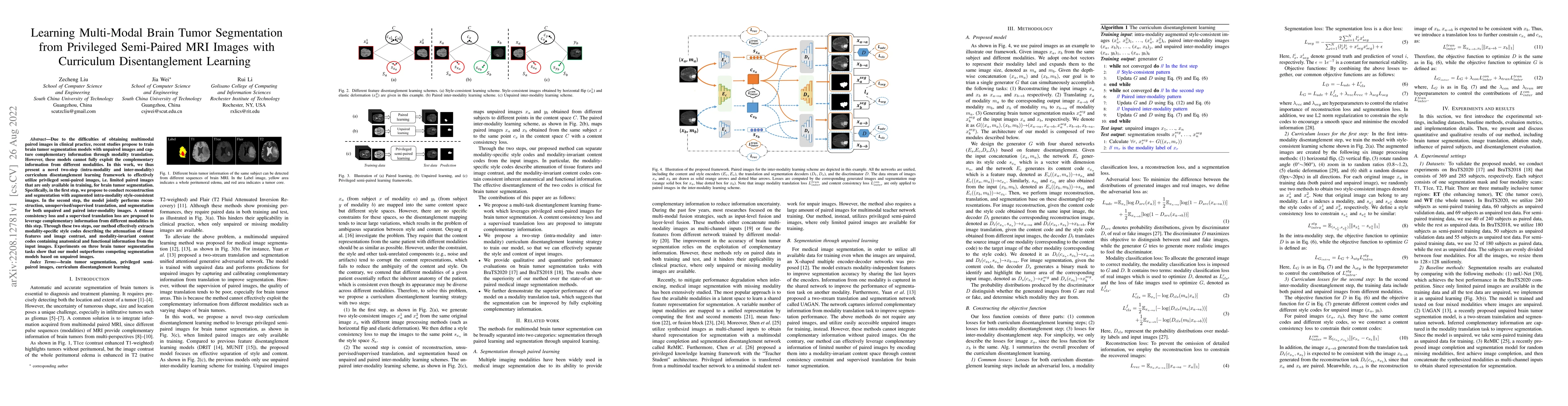 Thumbnail for Learning Multi-Modal Brain Tumor Segmentation from Privileged
  Semi-Paired MRI Images with Curriculum Disentanglement Learning