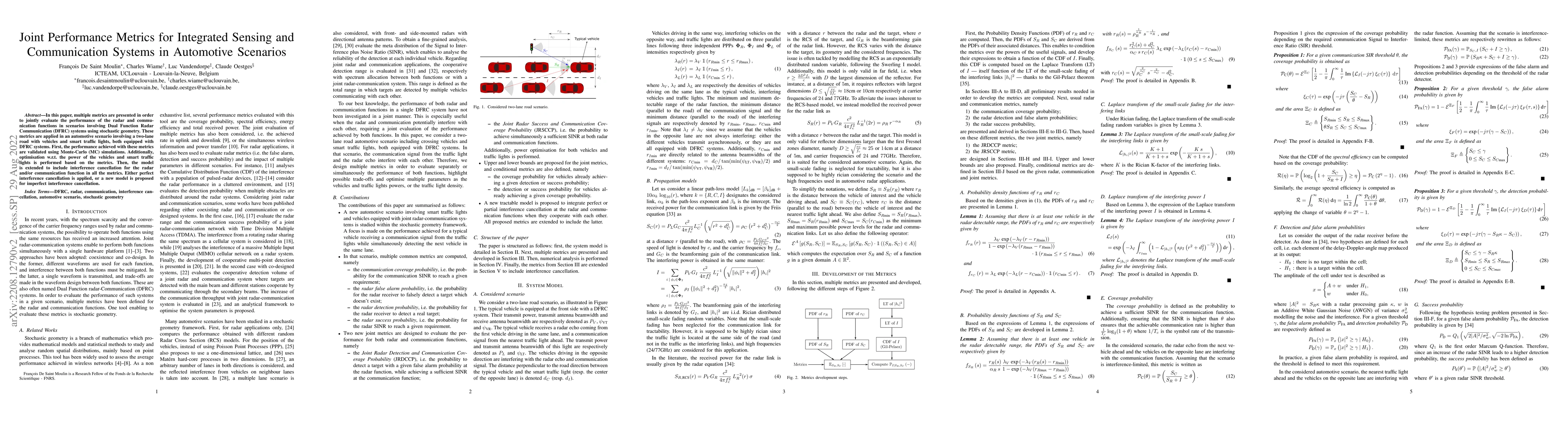 Thumbnail for Joint Performance Metrics for Integrated Sensing and Communication
  Systems in Automotive Scenarios