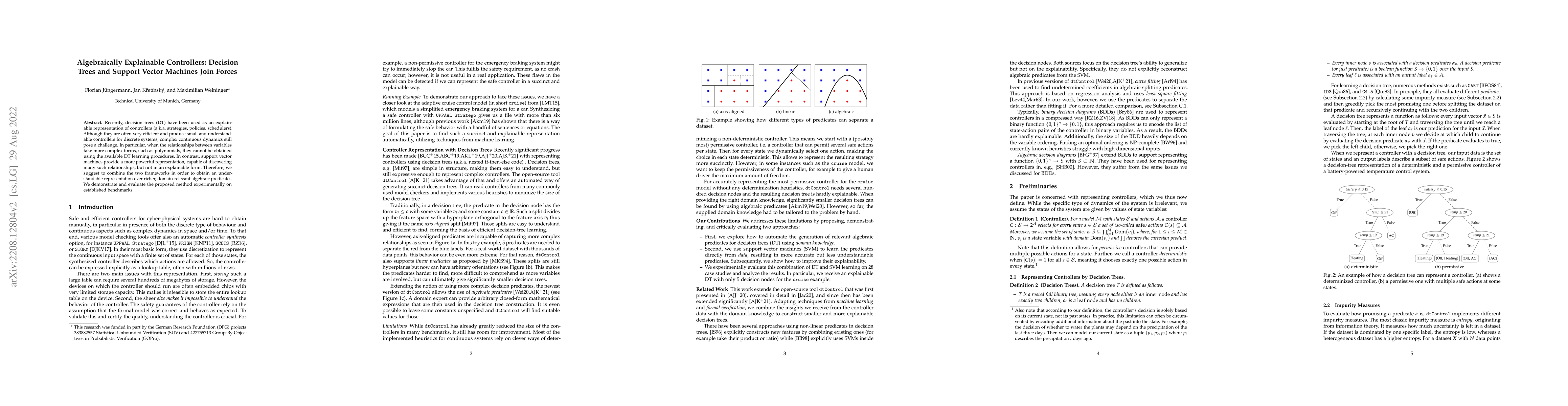 Thumbnail for Algebraically Explainable Controllers: Decision Trees and Support Vector
  Machines Join Forces