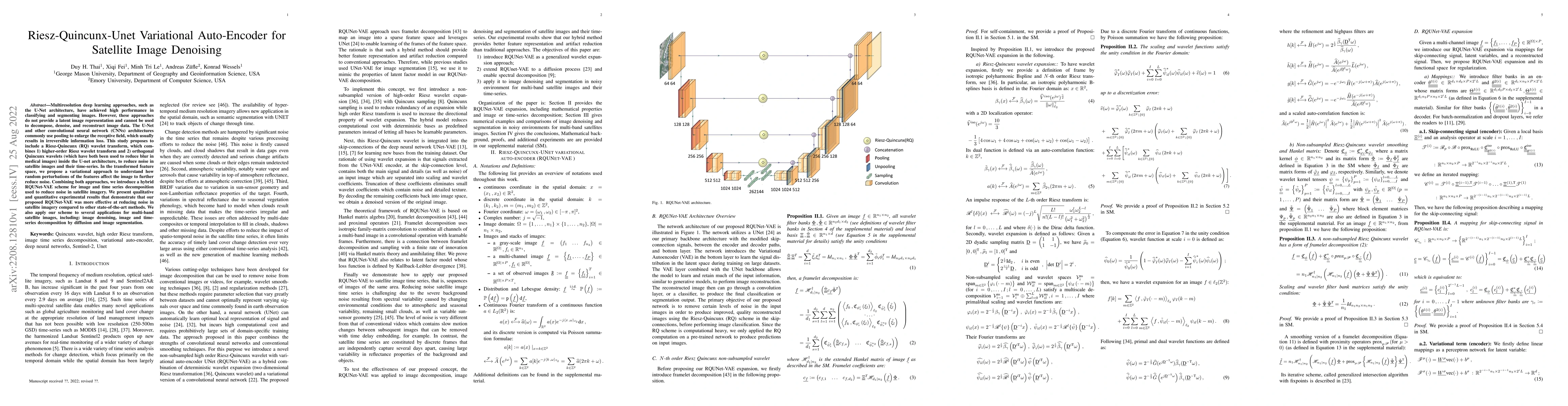 Thumbnail for Riesz-Quincunx-UNet Variational Auto-Encoder for Satellite Image
  Denoising