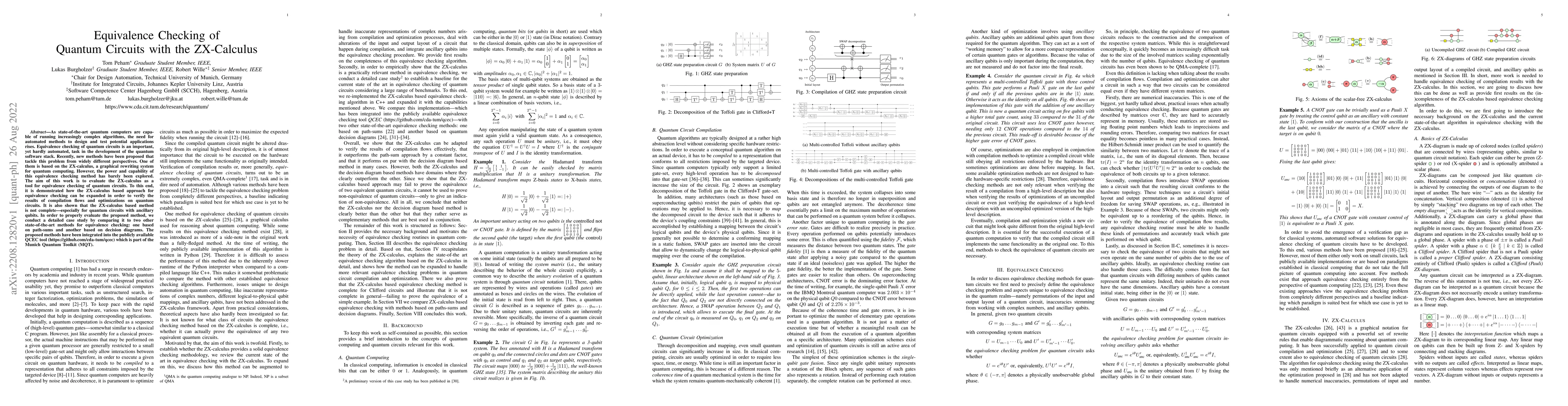 Thumbnail for Equivalence Checking of Quantum Circuits with the ZX-Calculus