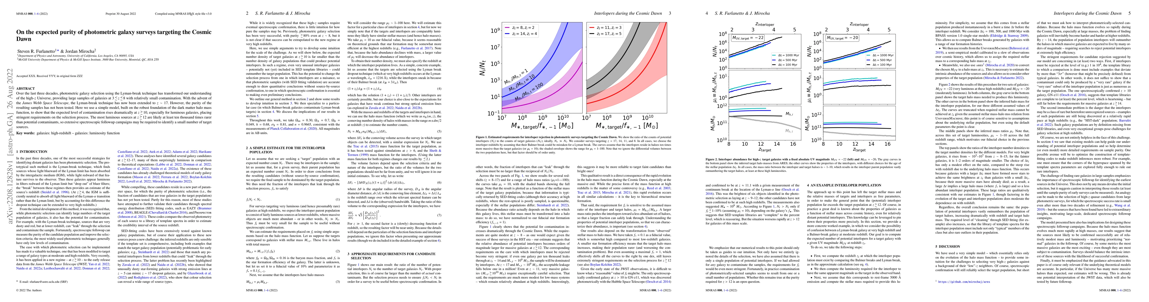 Thumbnail for On the expected purity of photometric galaxy surveys targeting the
  Cosmic Dawn