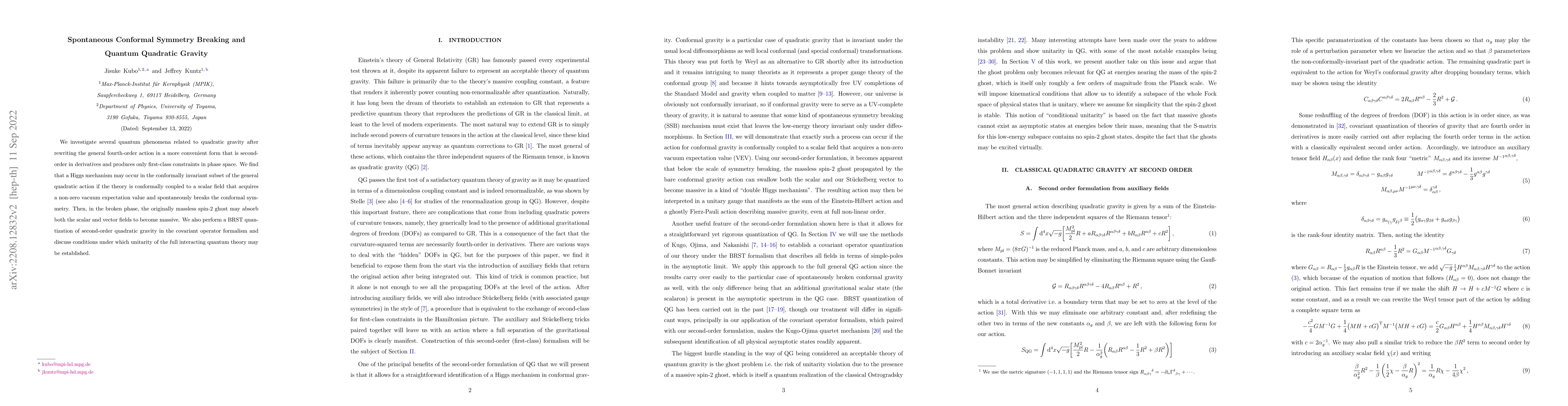 Thumbnail for Spontaneous Conformal Symmetry Breaking and Quantum Quadratic Gravity