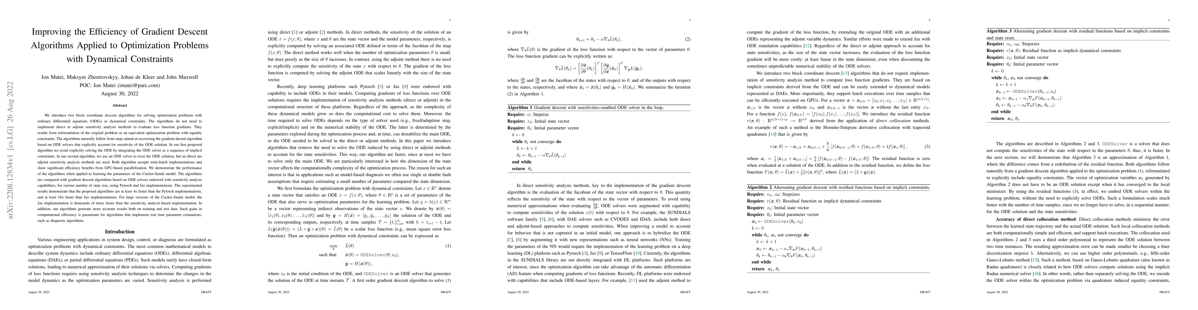 Thumbnail for Improving the Efficiency of Gradient Descent Algorithms Applied to
  Optimization Problems with Dynamical Constraints