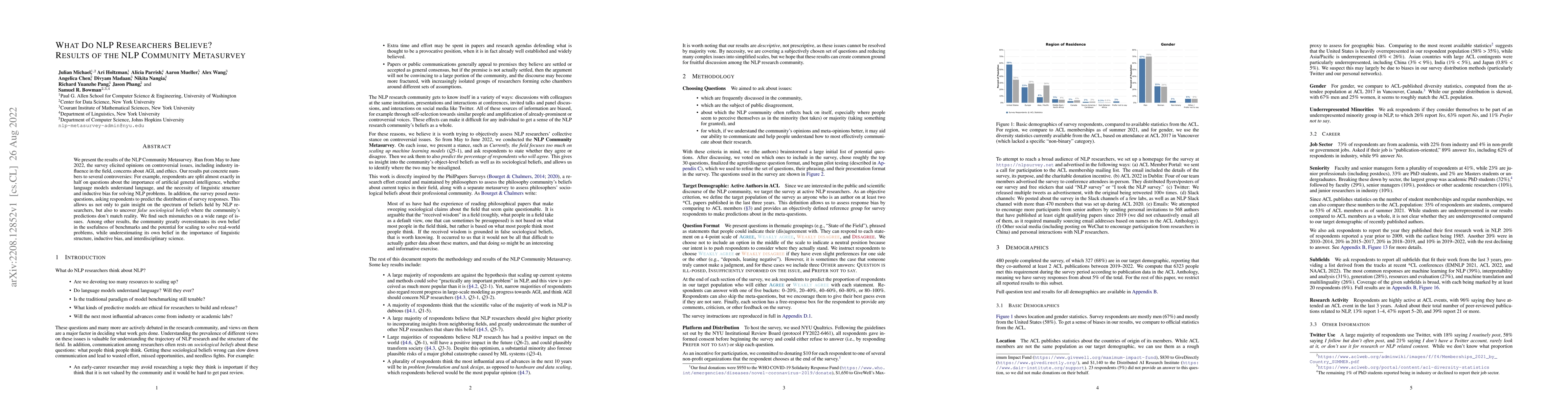 Thumbnail for What Do NLP Researchers Believe? Results of the NLP Community Metasurvey