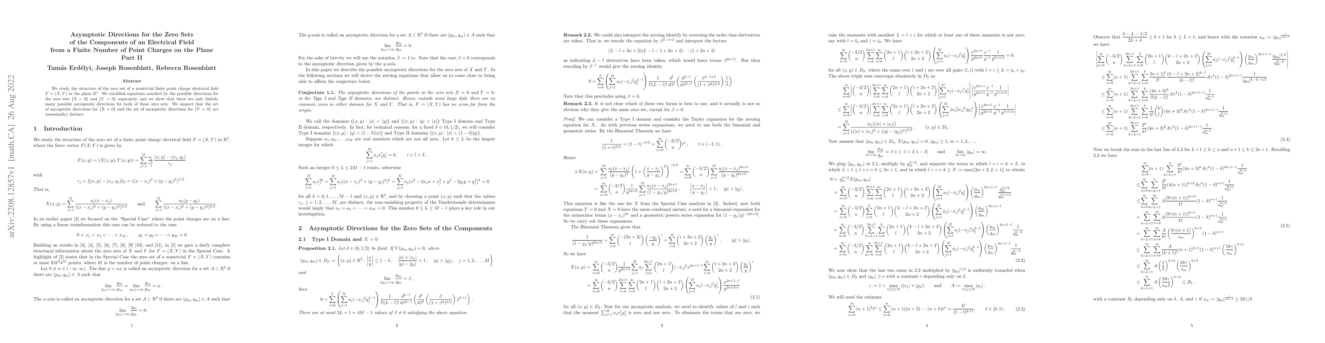 Thumbnail for Asymptotic Directions for the Zero Sets of the Components of an
  Electrical Field from a Finite Number of Point Charges on the Plane Part II