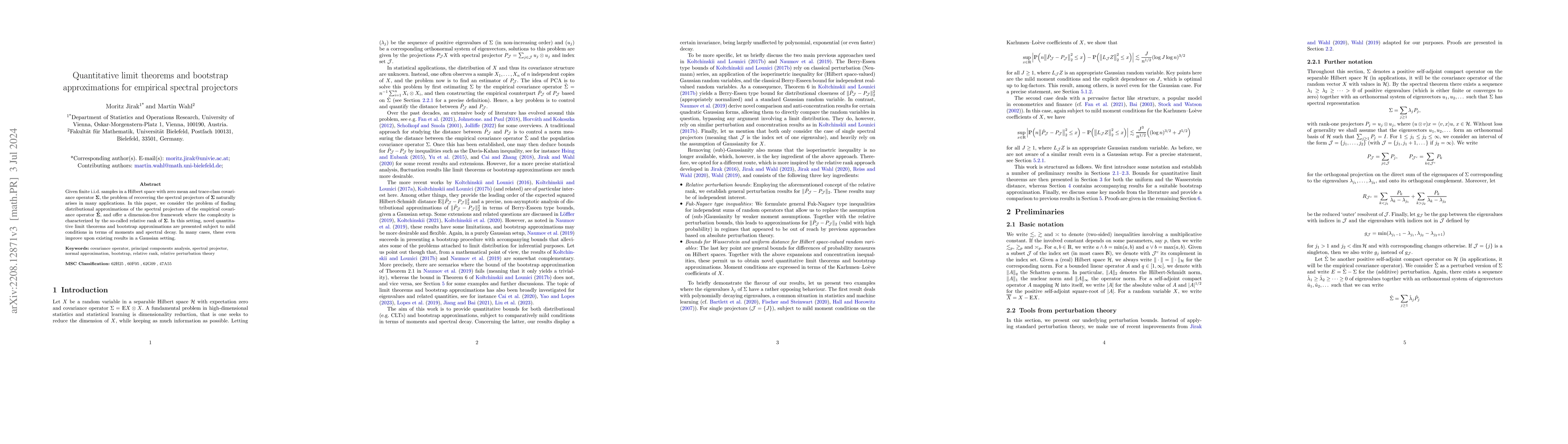 Thumbnail for Quantitative limit theorems and bootstrap approximations for empirical
  spectral projectors