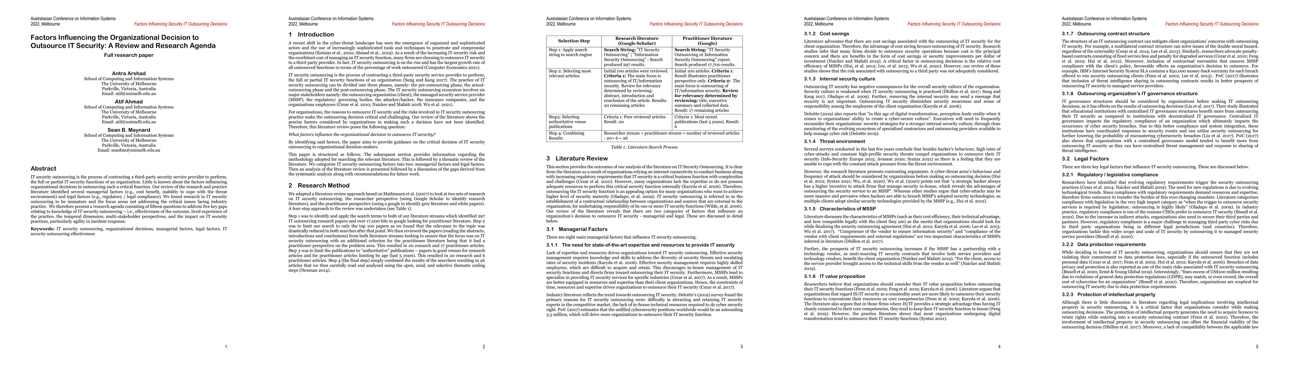 Thumbnail for Factors Influencing the Organizational Decision to Outsource IT
  Security: A Review and Research Agenda