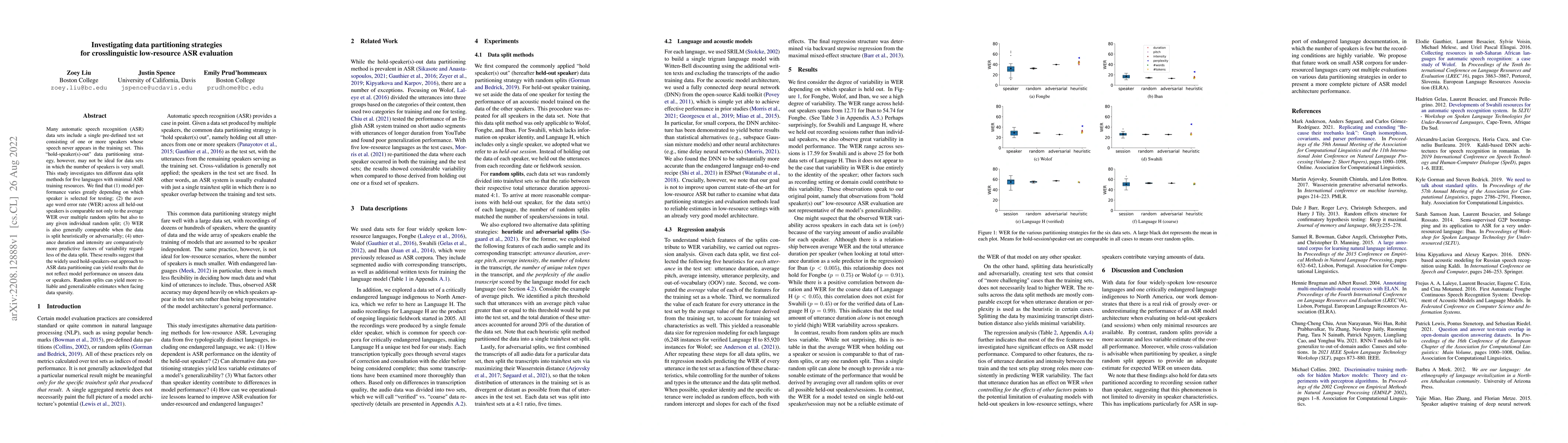 Thumbnail for Investigating data partitioning strategies for crosslinguistic
  low-resource ASR evaluation