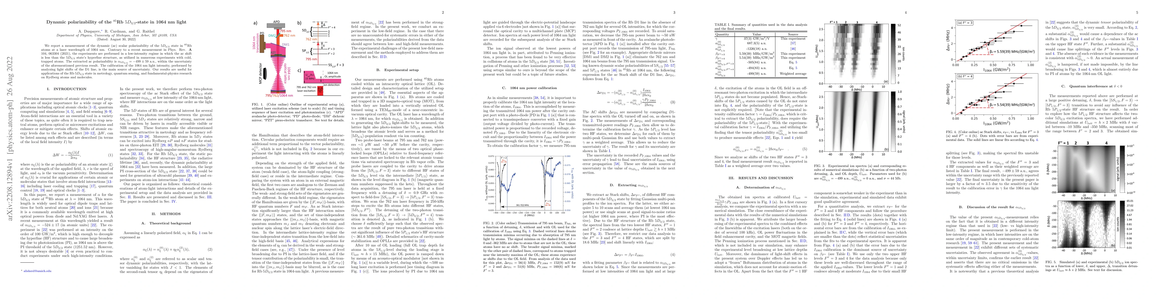 Thumbnail for Dynamic polarizability of the $^{85}$Rb $5D_{3/2}$-state in 1064 nm
  light