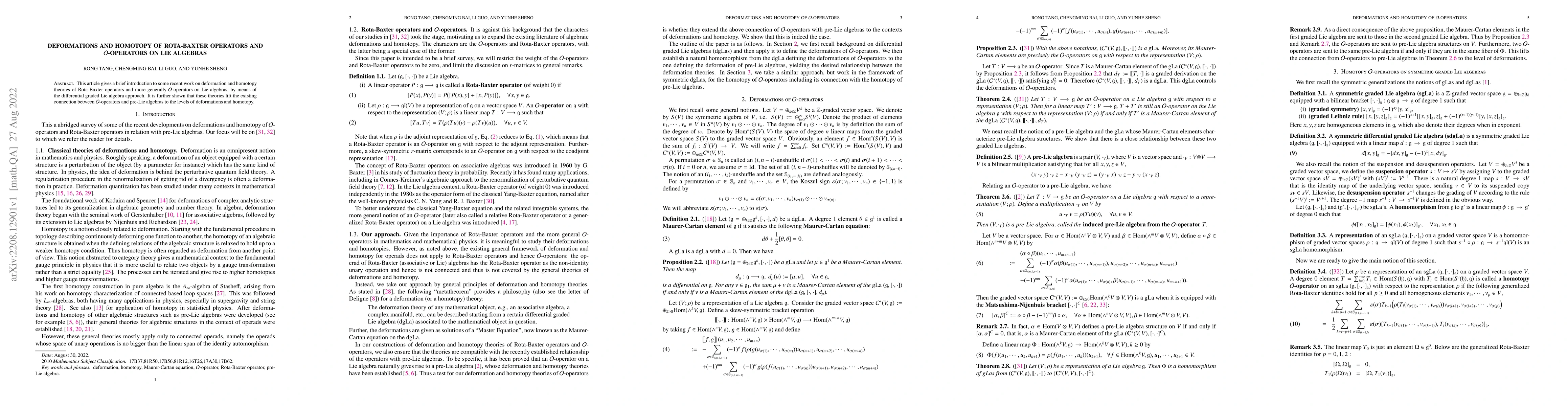 Thumbnail for Deformations and homotopy of Rota-Baxter operators and
  $\mathcal{O}$-operators on Lie algebras