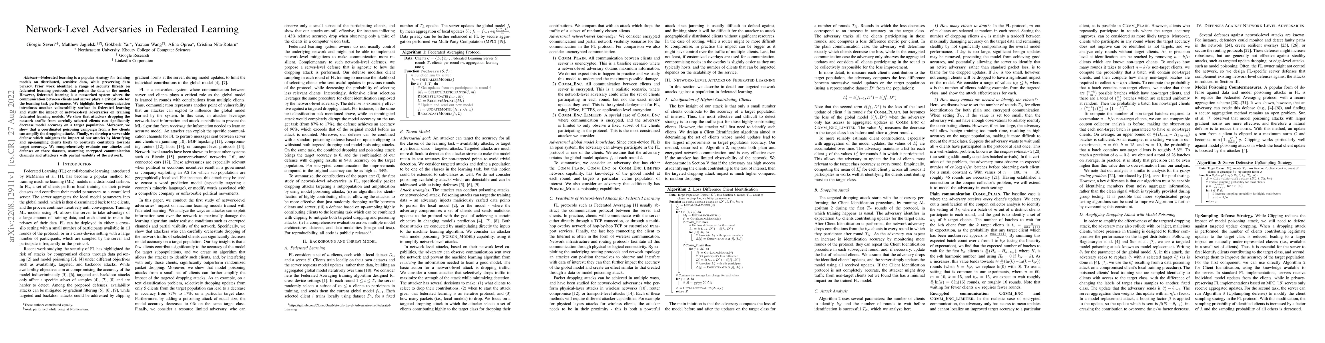 Thumbnail for Network-Level Adversaries in Federated Learning