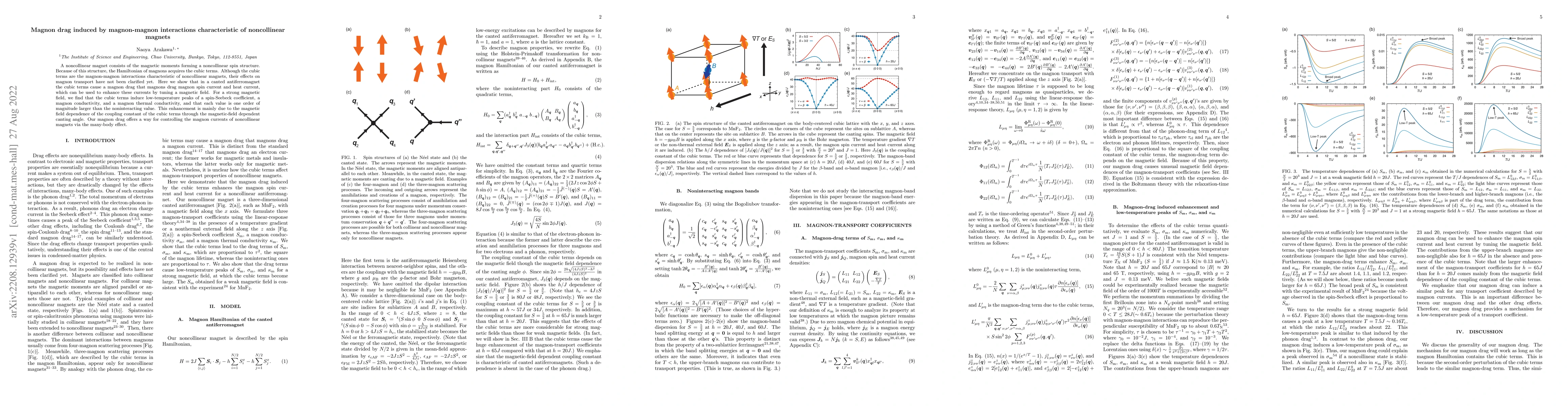 Thumbnail for Magnon drag induced by magnon-magnon interactions characteristic of
  noncollinear magnets