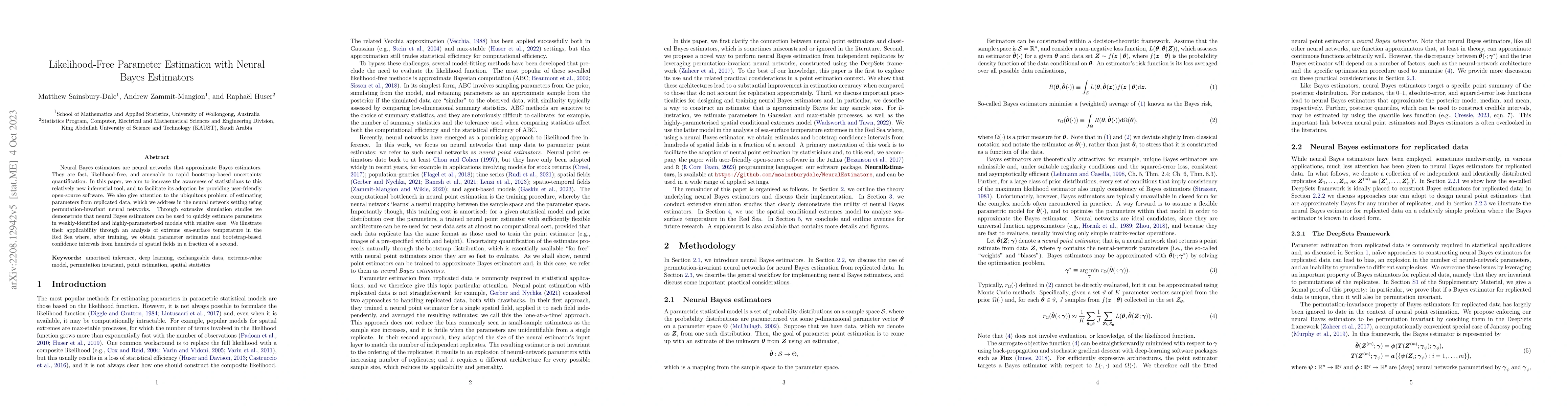 Thumbnail for Likelihood-Free Parameter Estimation with Neural Bayes Estimators