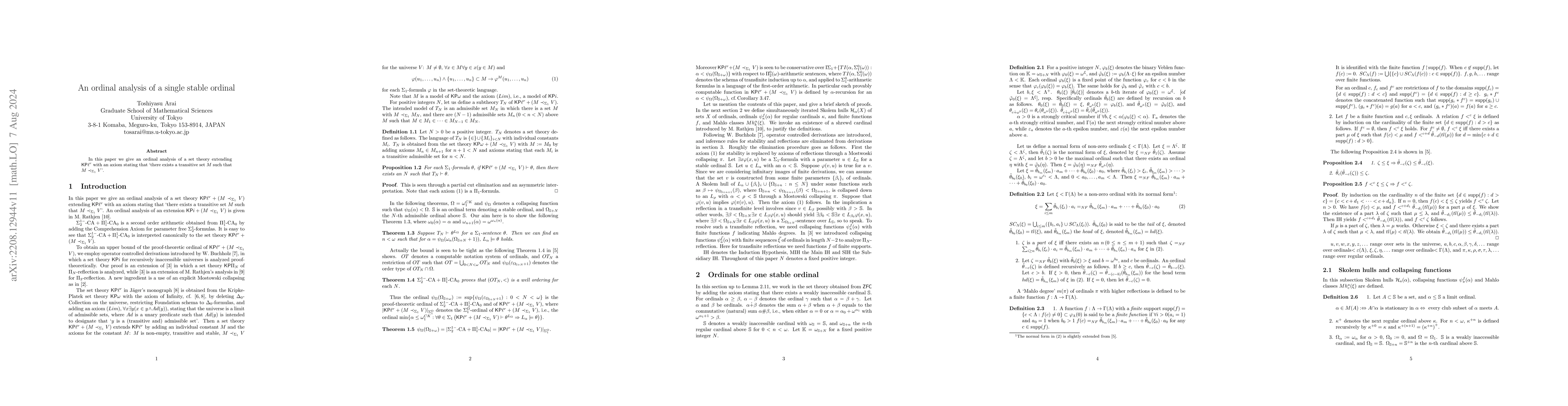 Thumbnail for An ordinal analysis of a single stable ordinal
