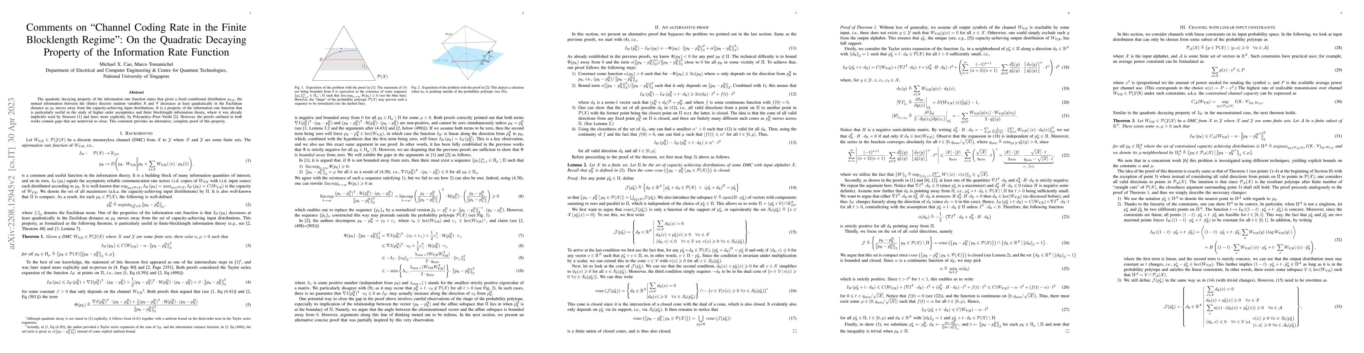 Thumbnail for Comments on "Channel Coding Rate in the Finite Blocklength Regime": On
  the Quadratic Decaying Property of the Information Rate Function