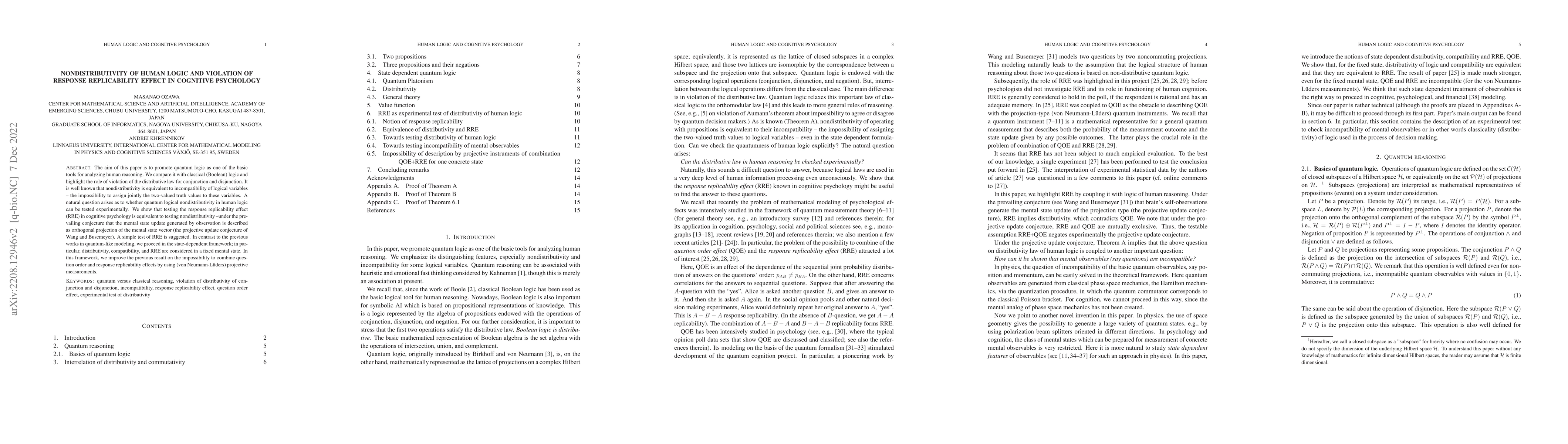 Thumbnail for Nondistributivity of human logic and violation of response replicability
  effect in cognitive psychology