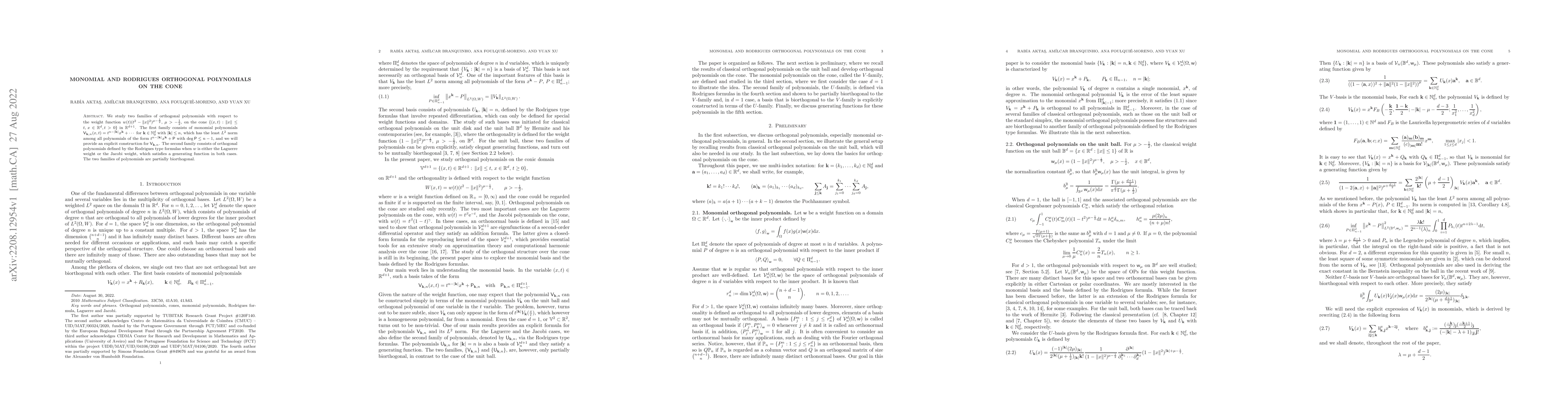 Thumbnail for Monomial and Rodrigues orthogonal polynomials on the cone