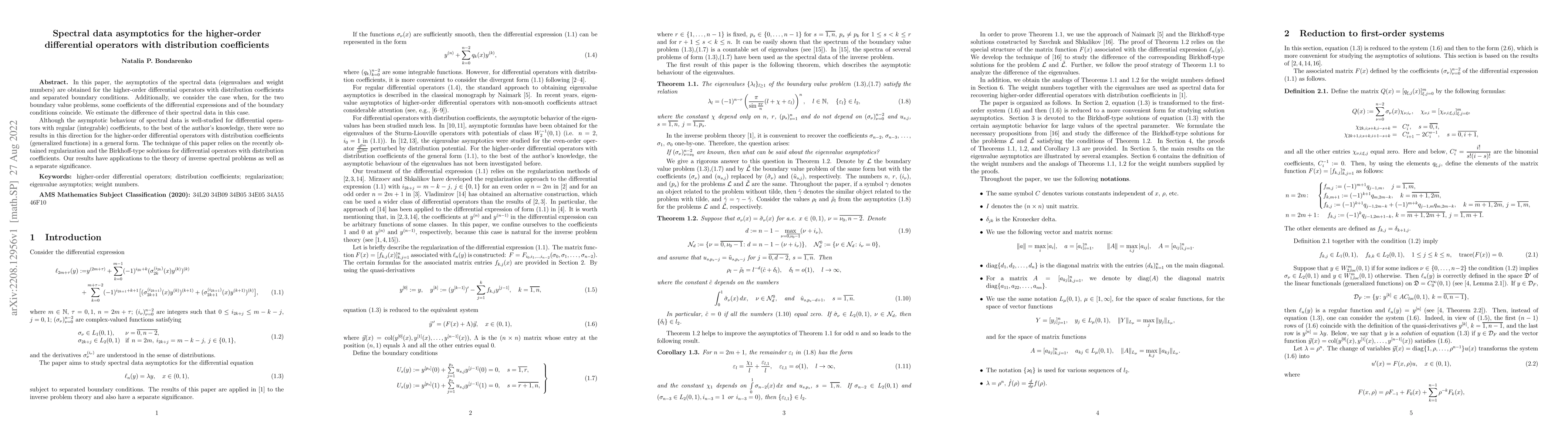 Thumbnail for Spectral data asymptotics for the higher-order differential operators
  with distribution coefficients