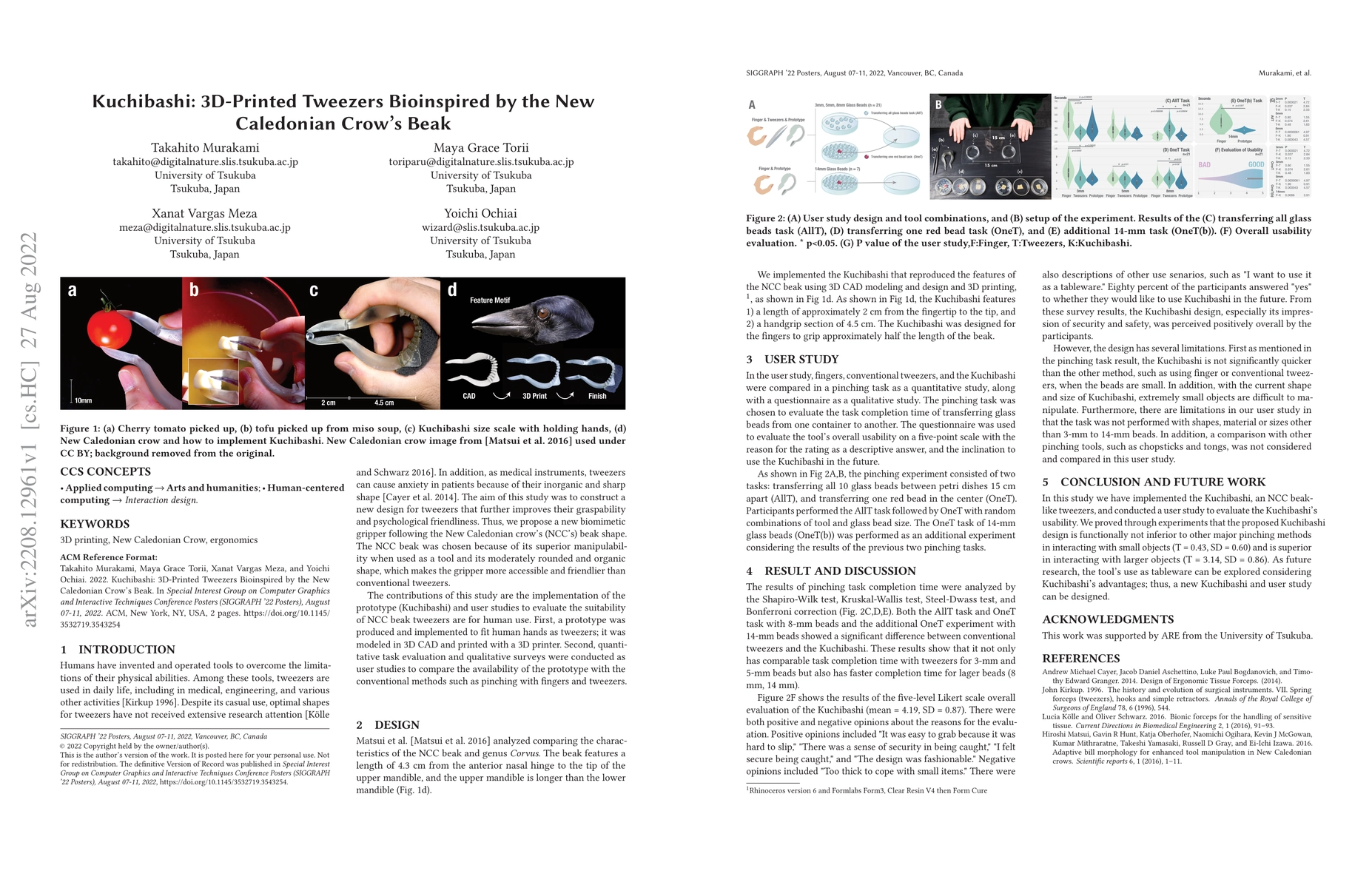 Thumbnail for Kuchibashi: 3D-Printed Tweezers Bioinspired by the New Caledonian Crow's
  Beak