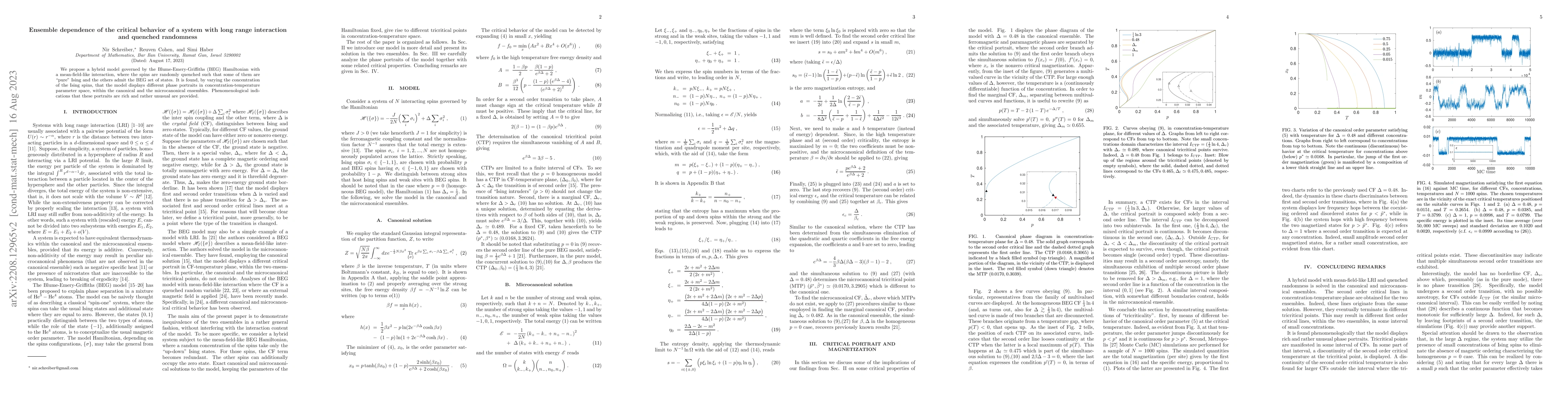 Thumbnail for Ensemble dependence of the critical behavior of a system with long-range
  interaction and quenched randomness