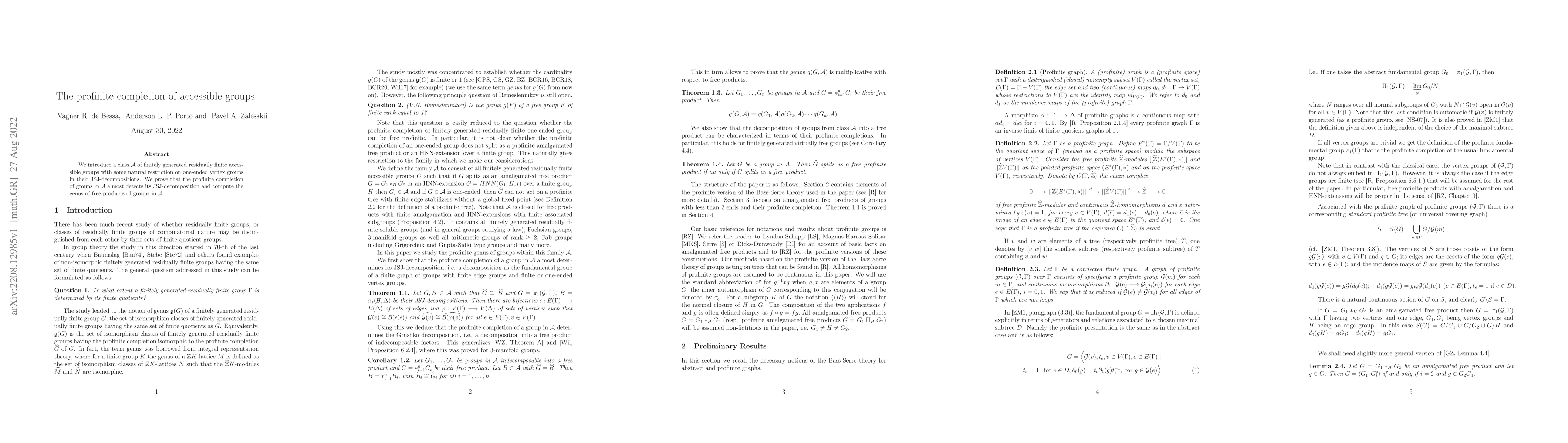 Thumbnail for The profinite completion of accessible groups