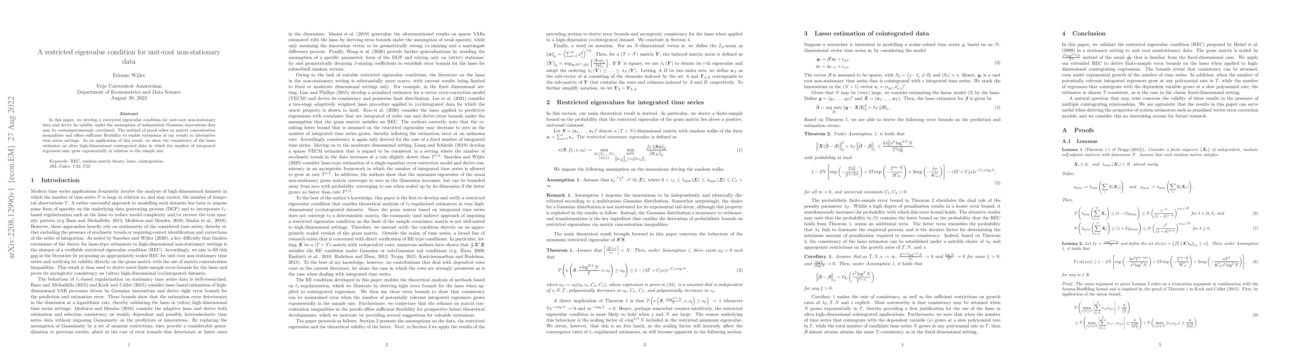 Thumbnail for A restricted eigenvalue condition for unit-root non-stationary data