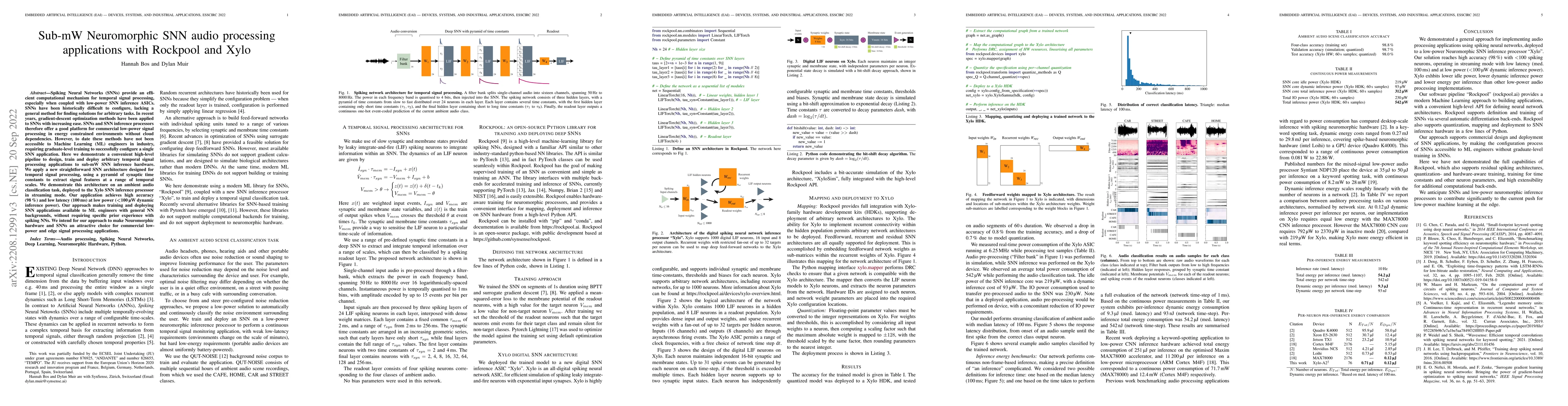 Thumbnail for Sub-mW Neuromorphic SNN audio processing applications with Rockpool and
  Xylo