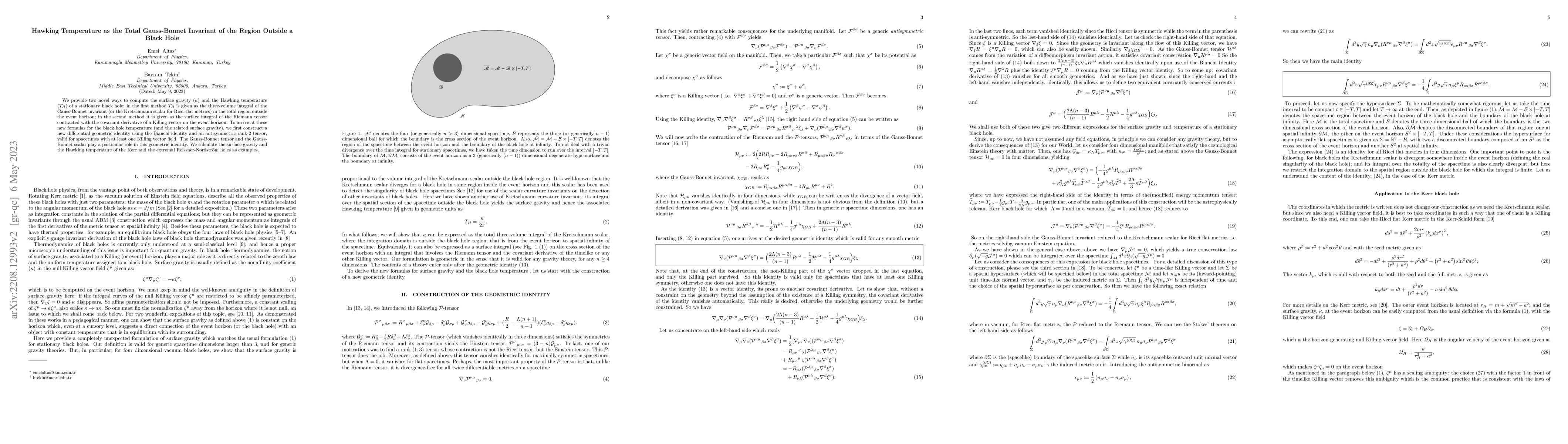 Thumbnail for Hawking Temperature as the Total Gauss-Bonnet Invariant of the Region
  Outside a Black Hole