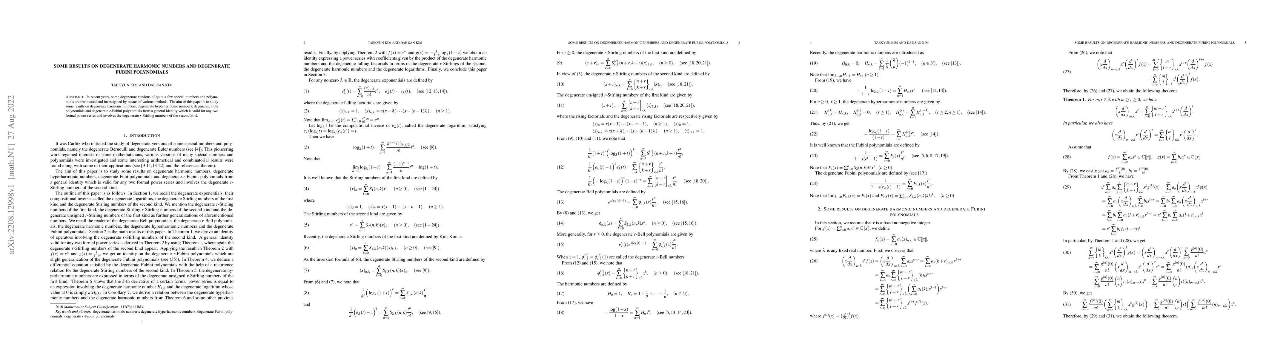 Thumbnail for Some results on degenerate harmonic numbers and degenerate Fubini
  polynomials