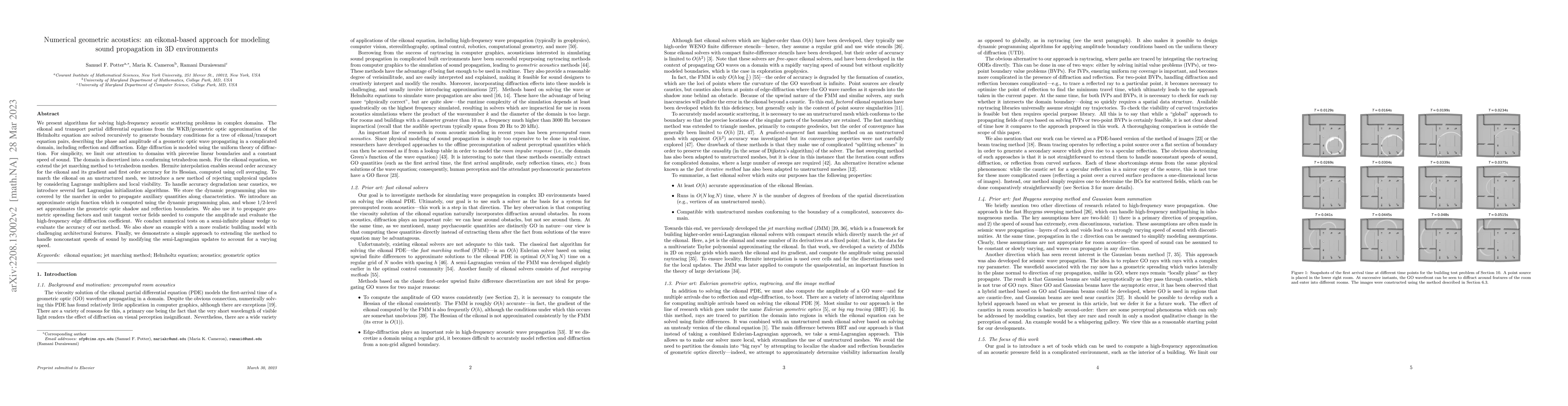 Thumbnail for Numerical geometric acoustics: an eikonal-based approach for modeling
  sound propagation in 3D environments