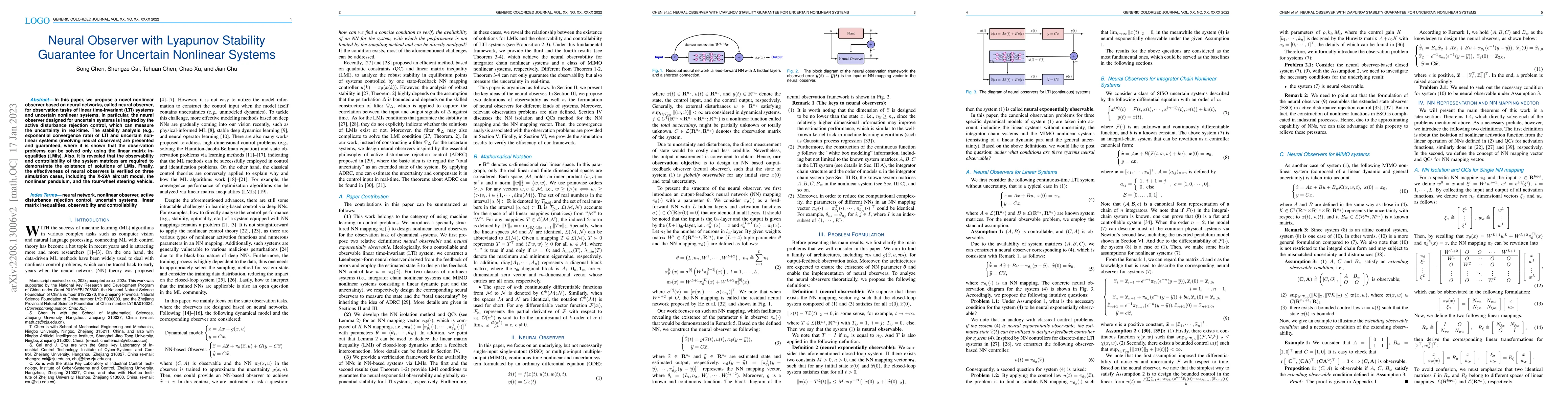 Thumbnail for Neural Observer with Lyapunov Stability Guarantee for Uncertain
  Nonlinear Systems