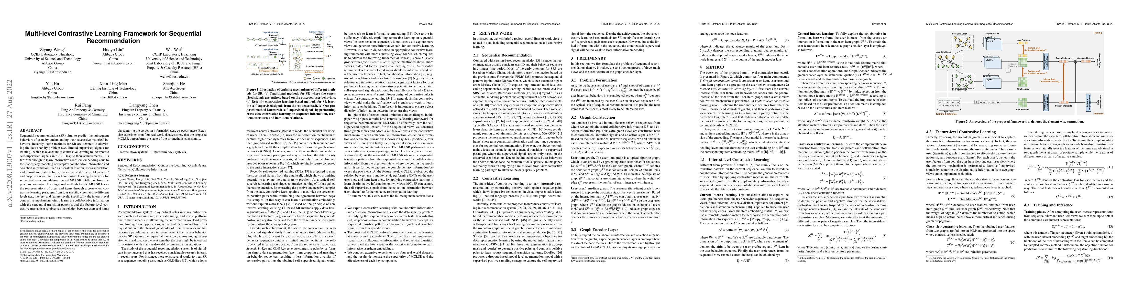 Thumbnail for Multi-level Contrastive Learning Framework for Sequential Recommendation